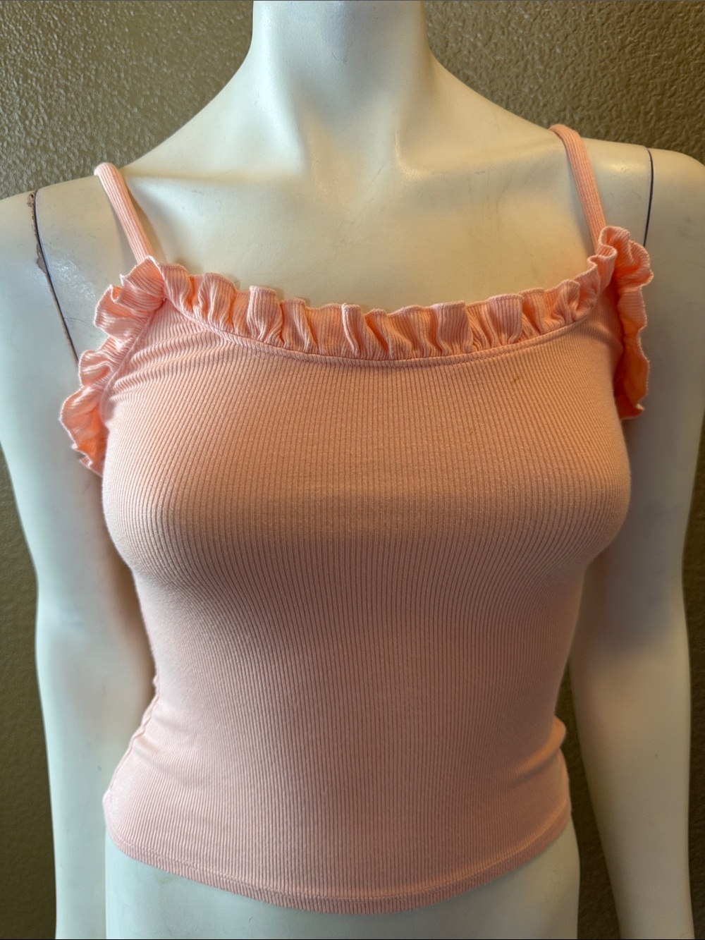 Truly Madly Deeply Peach Ruffle Ribbed Camisole
